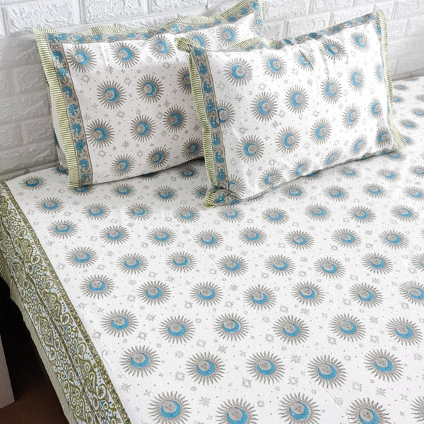 Baby Moon Motif Blockprint Bedsheet