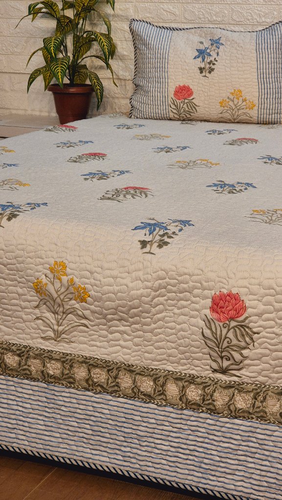 Floral Artsy - Hand Blocked Quilted Bedcover