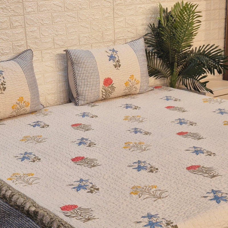 Floral Artsy - Hand Blocked Quilted Bedcover