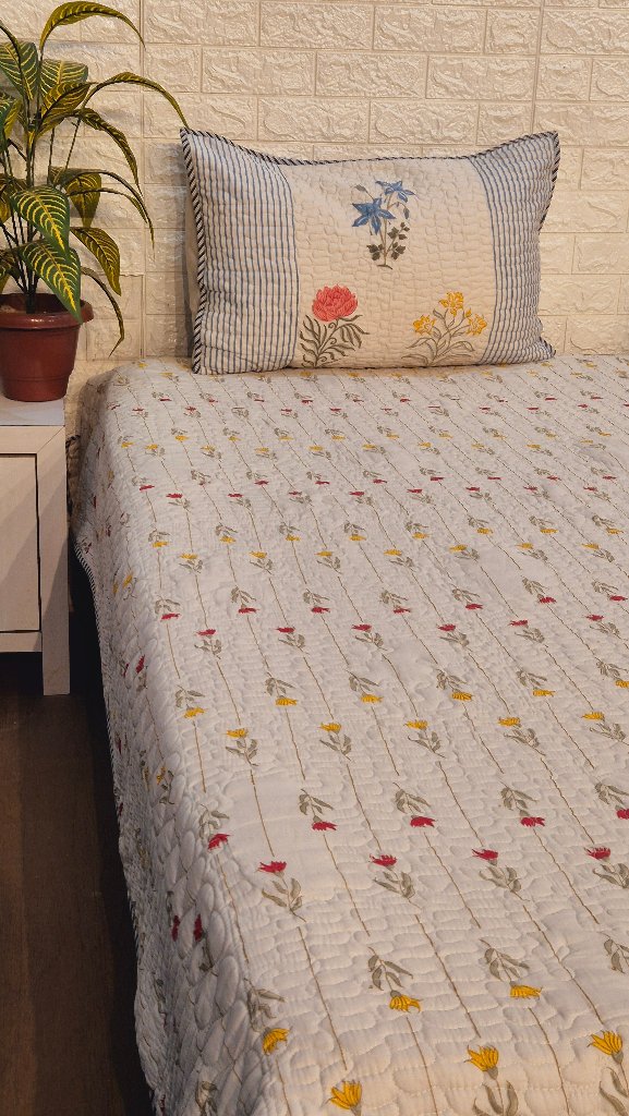 Floral Artsy - Hand Blocked Quilted Bedcover