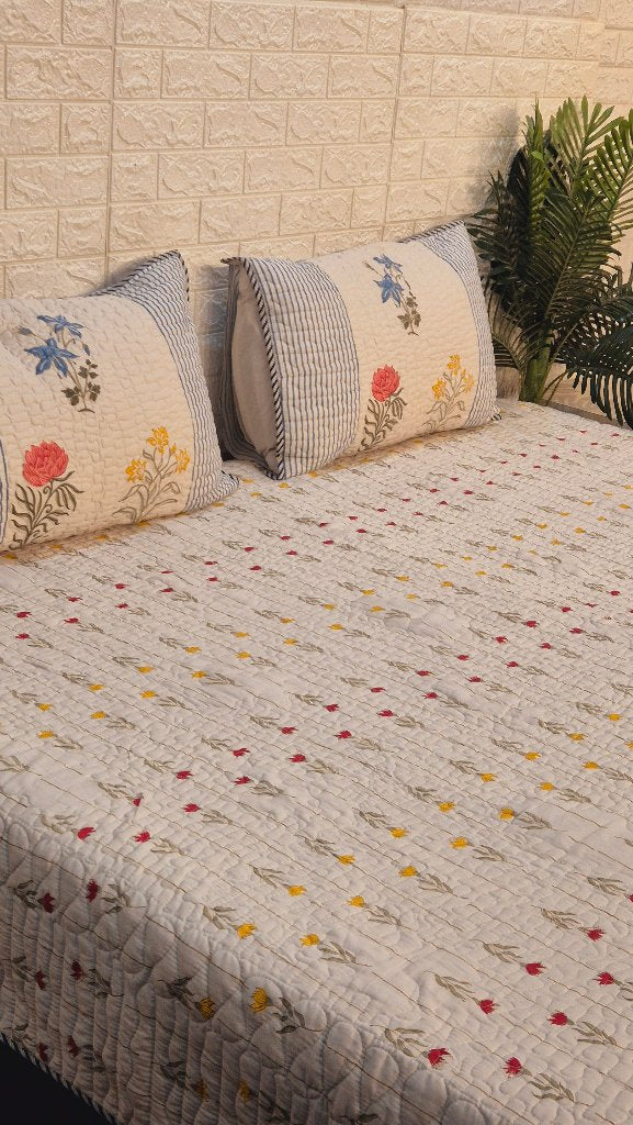 Floral Artsy - Hand Blocked Quilted Bedcover