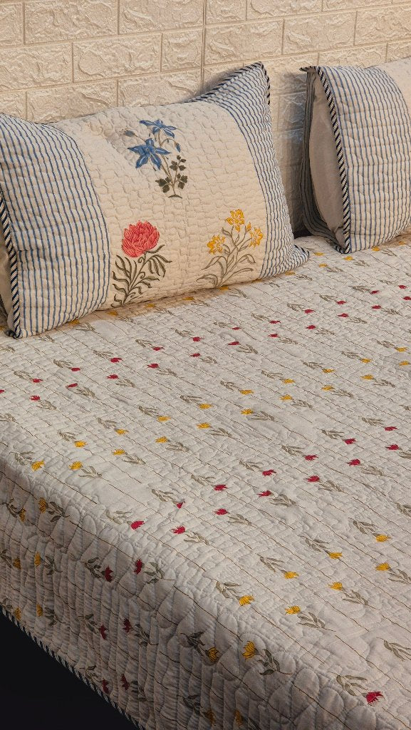 Floral Artsy - Hand Blocked Quilted Bedcover