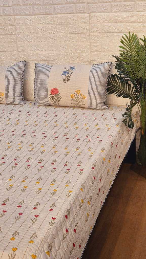 Floral Artsy - Hand Blocked Quilted Bedcover