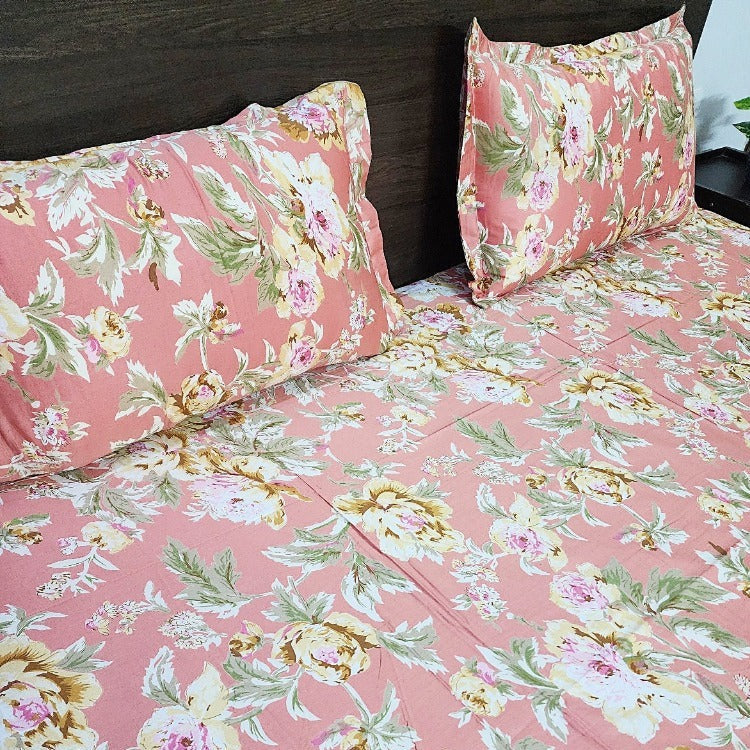 Coral Beauty Floral Cotton Bedsheet