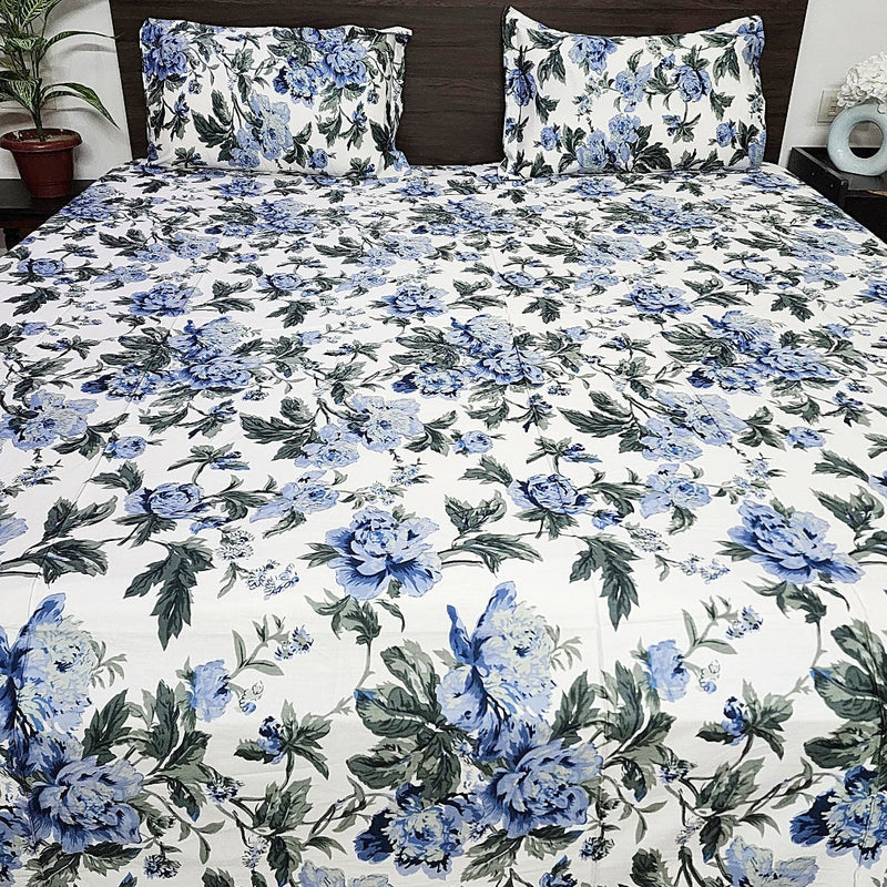 Blue and Green Floral Cotton Bedsheet