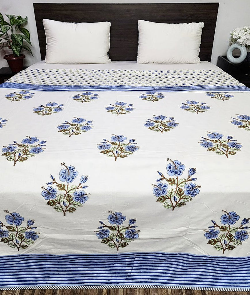 Blue Floral Print Double Hand Blocked Dohar