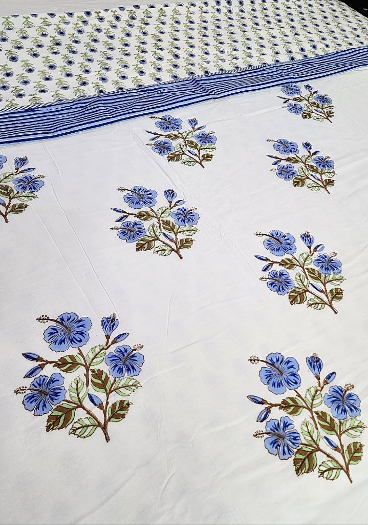 Blue Floral Print Double Hand Blocked Dohar