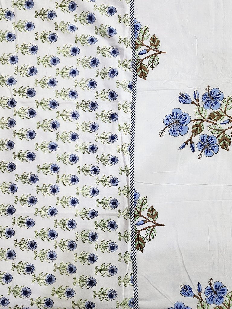 Blue Floral Print Double Hand Blocked Dohar