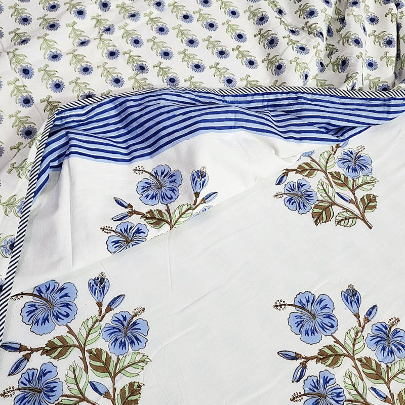 Blue Floral Print Double Hand Blocked Dohar