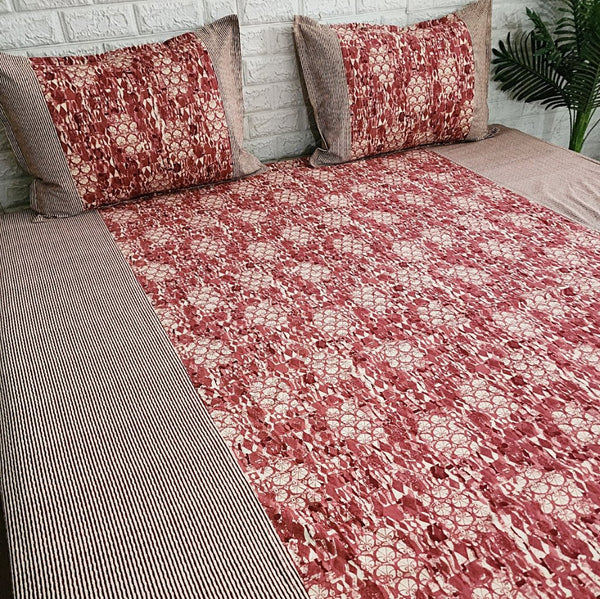 Red Floral Ajrakh Bedsheet