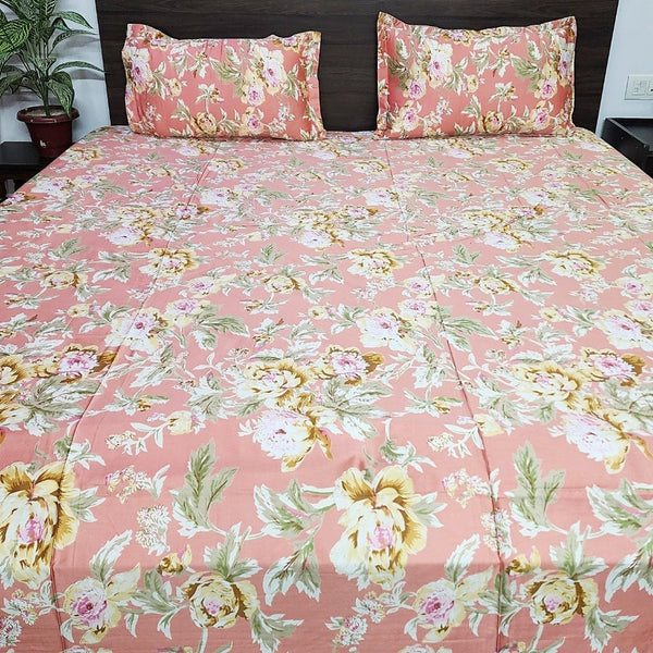 Coral Beauty Floral Cotton Bedsheet
