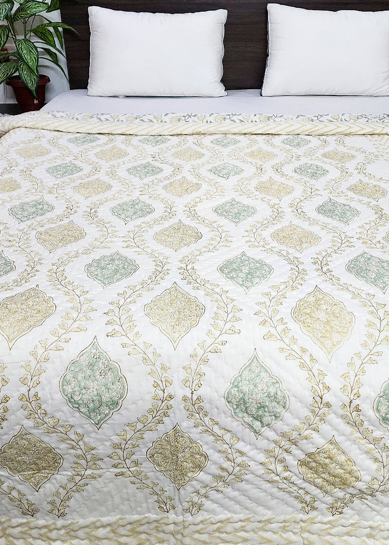 Floral Print Double Hand Blocked Quilt