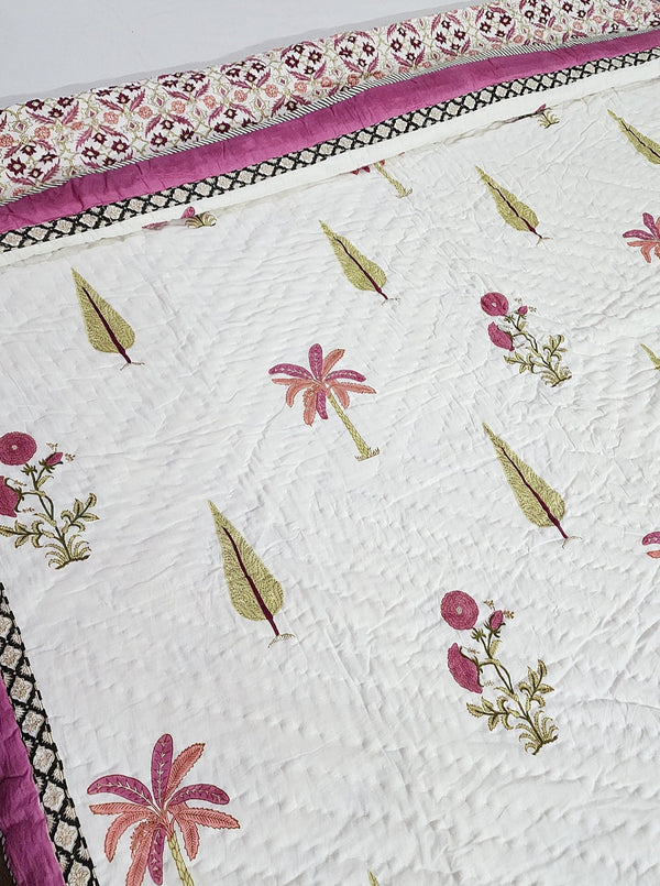 Pink Flora Beauty Double Hand Blocked Quilt