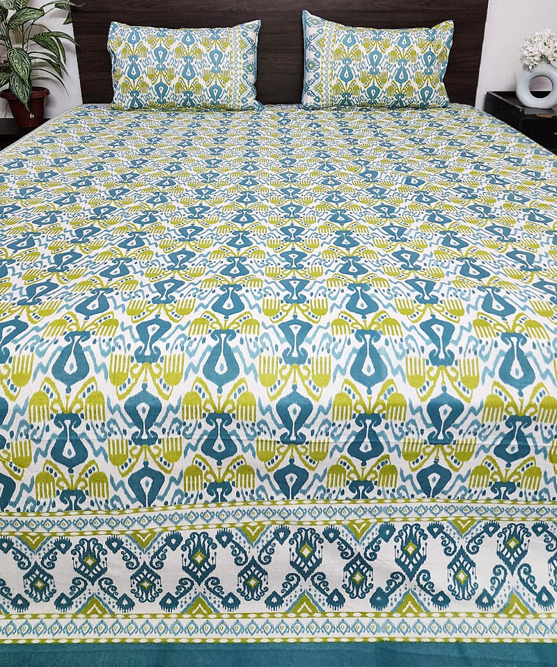 Yellow and Blue Ikat Print Bedsheet