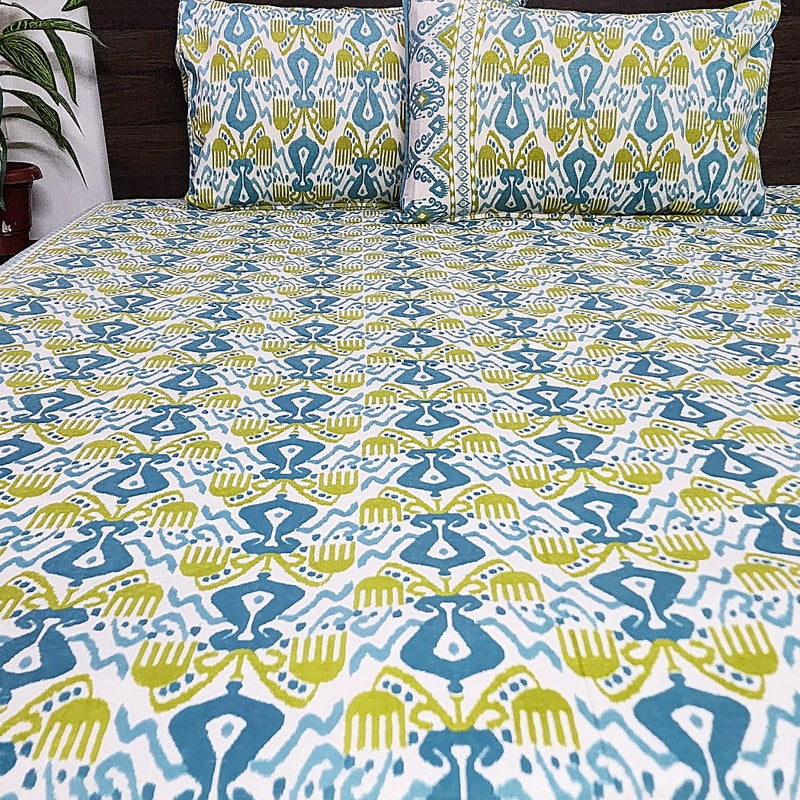 Yellow and Blue Ikat Print Bedsheet