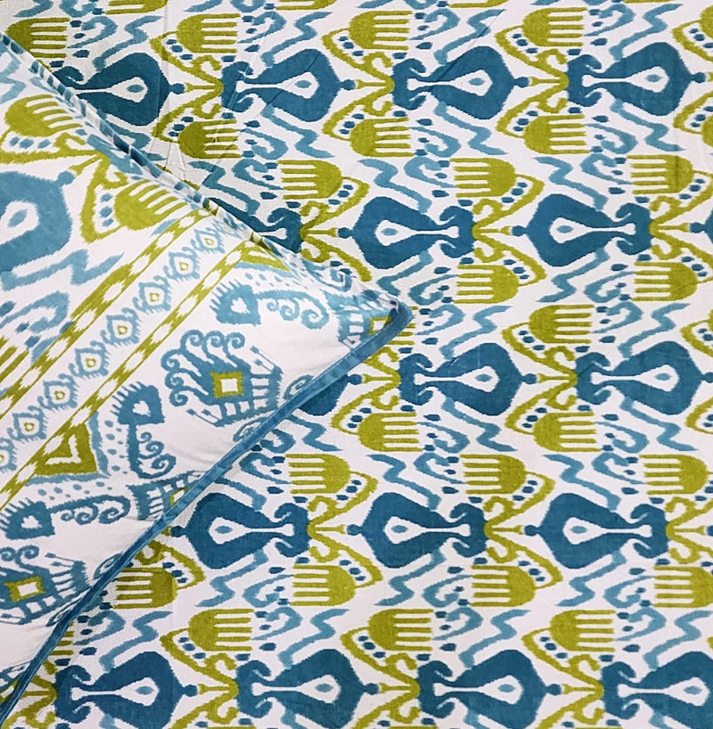 Yellow and Blue Ikat Print Bedsheet