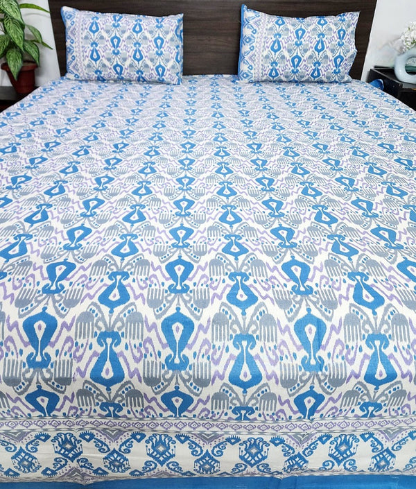 Calmness of Blue Ikat Print Bedsheet