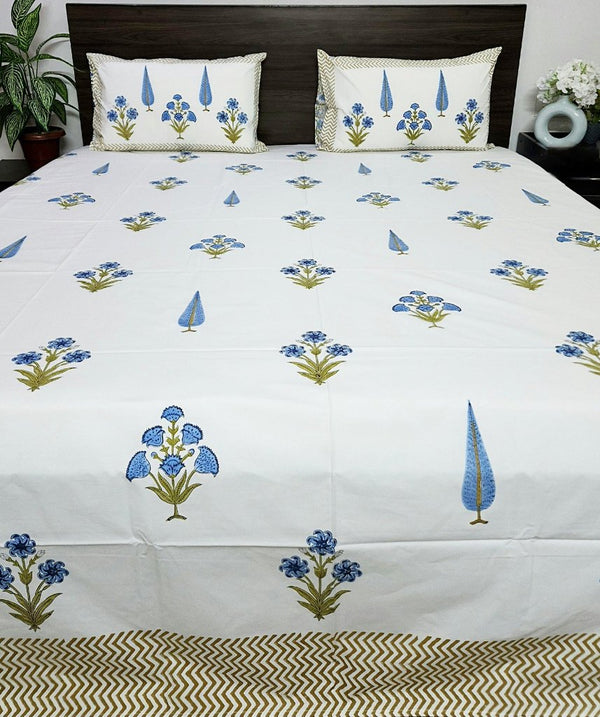 Blue Floral Jaipuri Block Print Sheet