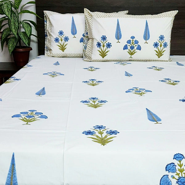 Blue Floral Jaipuri Block Print Sheet