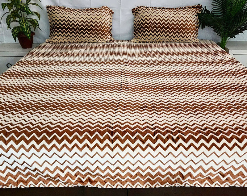 Dark Brown and Beige Zigzag Pattern Warm Bedsheet