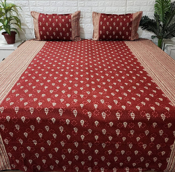 Red Floral Ajrakh Bedsheet