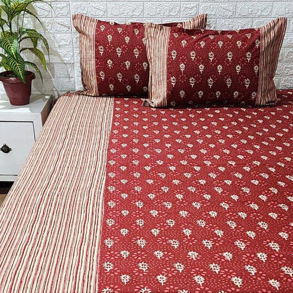 Red Floral Ajrakh Bedsheet