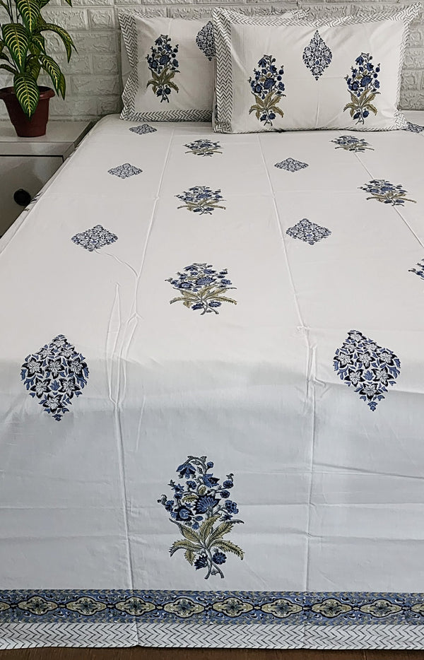 Blue Floral Buta Jaipuri Block Print Sheet