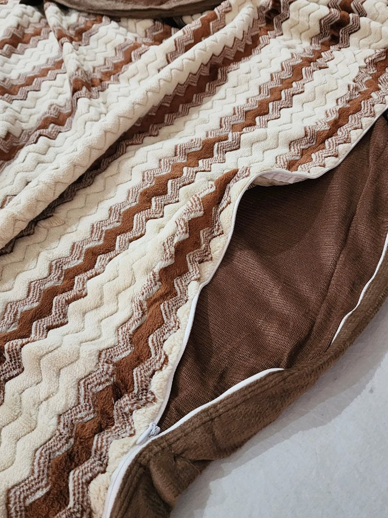 Brown and Beige Zigzag Pattern Warm Duvet Cover