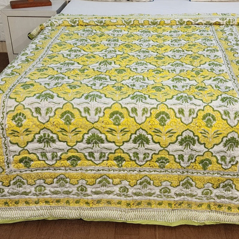 Yellow and Green Hand Blocked Quilt