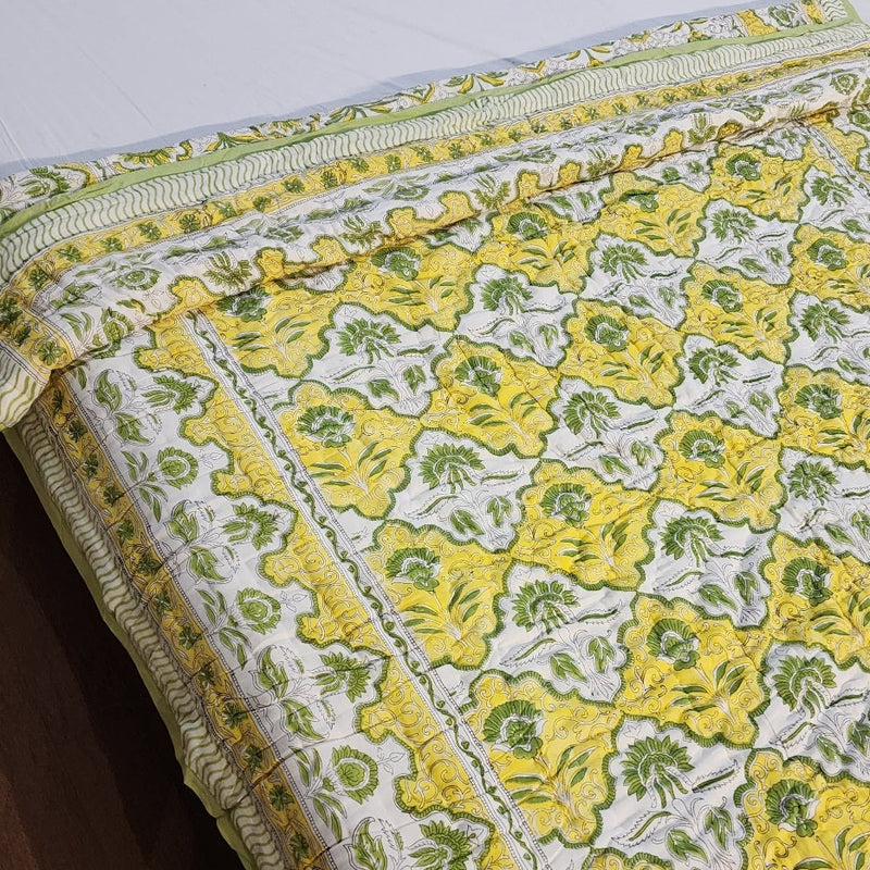 Yellow and Green Hand Blocked Quilt