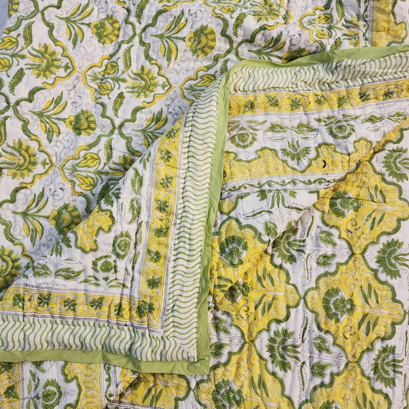 Yellow and Green Hand Blocked Quilt