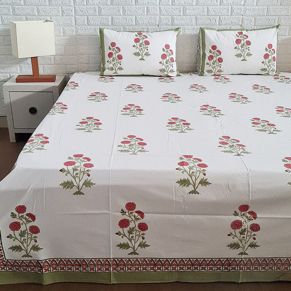 Red Roses Blockprint Bedsheet