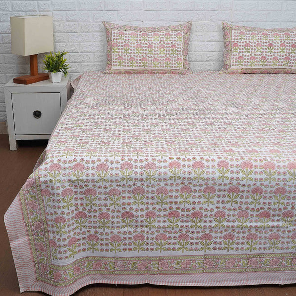 Indian Cotton Bed Sheets Set Hand Block Print Floral Bedcover King Queen  Size Flat Sheet with